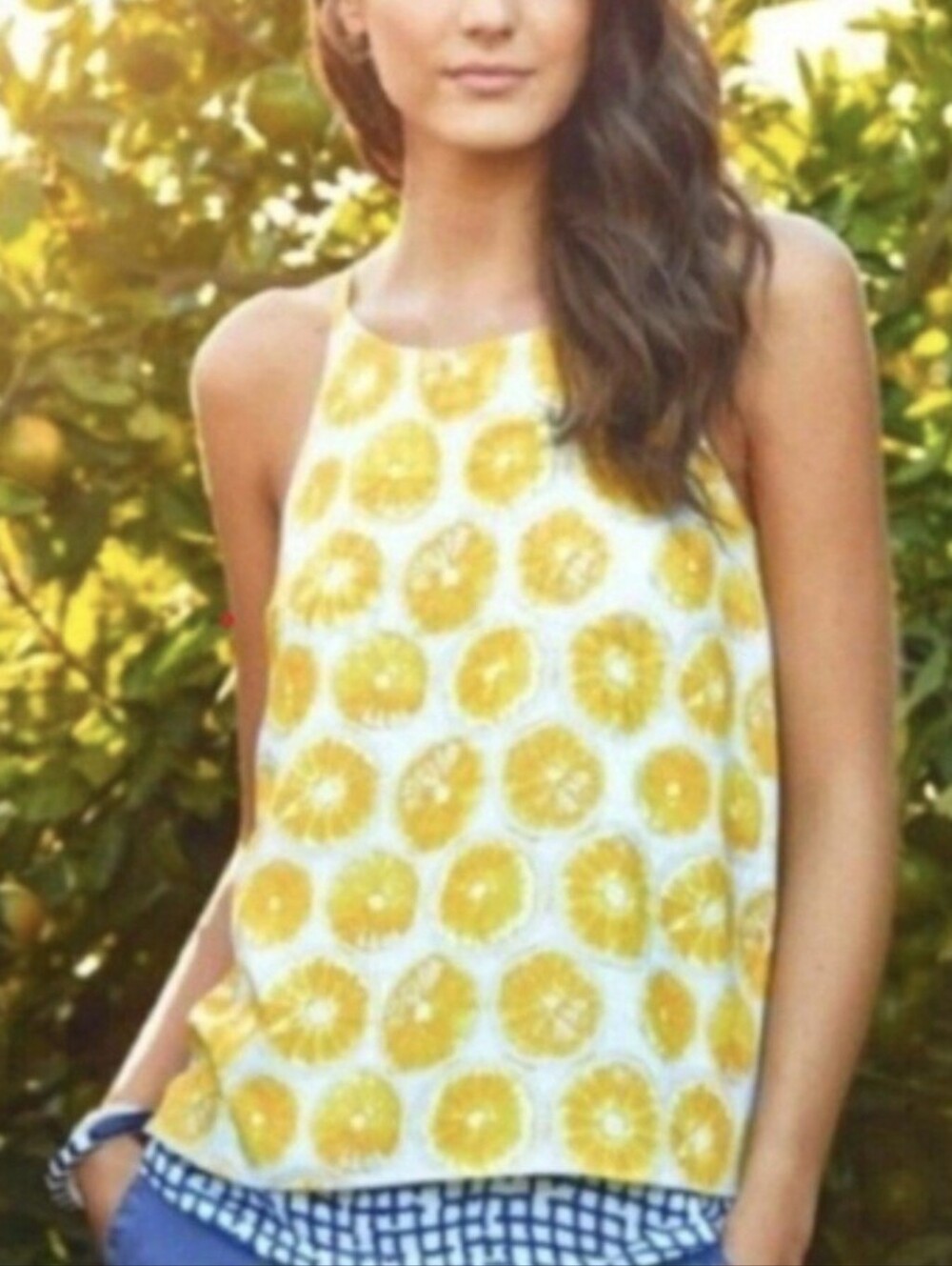 Anthropologie Porridge Top Yellow Lemon Print Size M